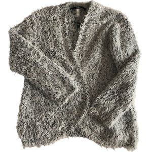 𝅺Kensie Sweater Cardigan Comfy Cozy Soft Furry Fuzzy Shaggy Top Med Ivory Black
